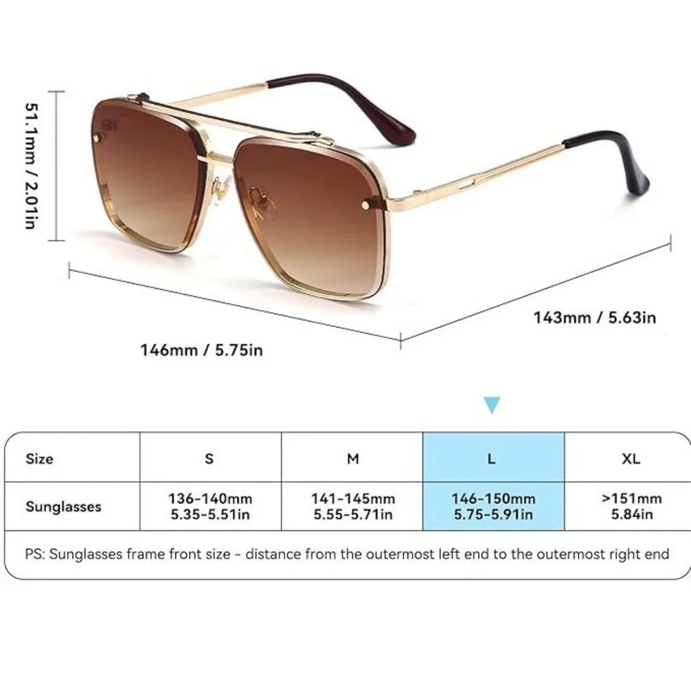 Aviator Sunglasses Square Frame Gold Bar Accents Fashion Sun Glasses Street Wear